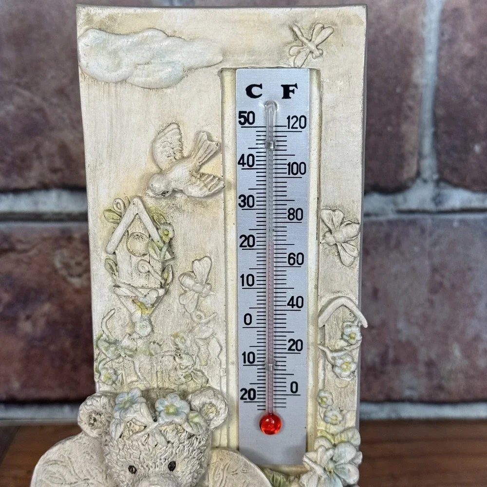 Vintage Thermometer 3D Resin Teddy Bear Spring Garden Cottagecore Country